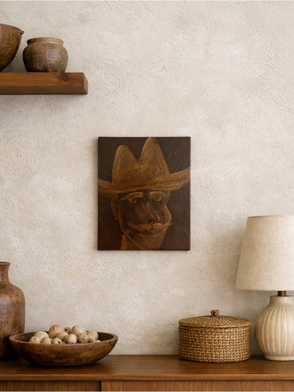 Original Artwork Hand-Painted Acrylic Western Portrait Canvas - “The Cowboy”